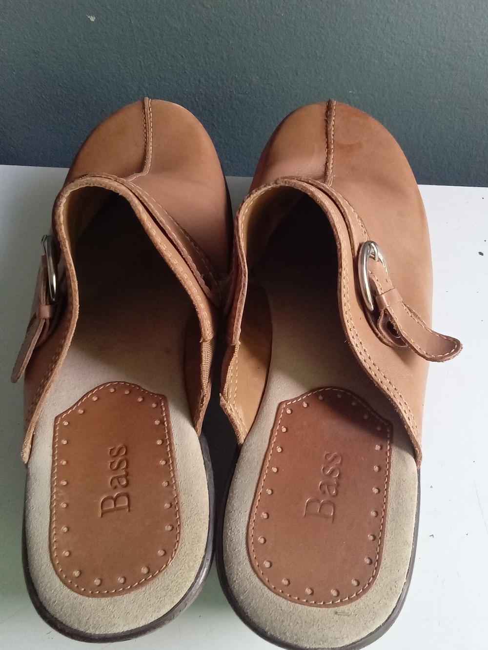Bass Tan Leather Slip-On Clog with Buckle‎